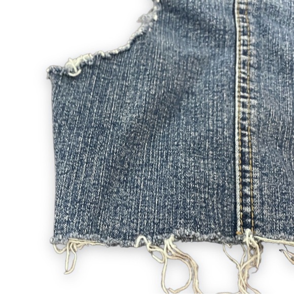 Vintage 90s Forever 21 Cropped Denim Vest Frayed Hem Womens Sz Small Punk Grunge - Picture 8 of 13